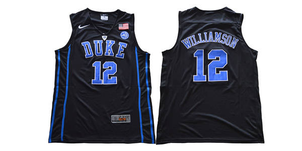 Duke Blue Devils 12 Zion Williamson Black College Basketball Jersey