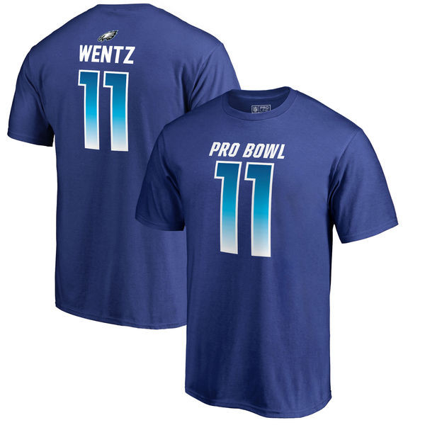 Eagles 11 Carson Wentz NFC NFL Pro Line by Fanatics Branded 2018 Pro Bowl Name & Number T Shirt Royal