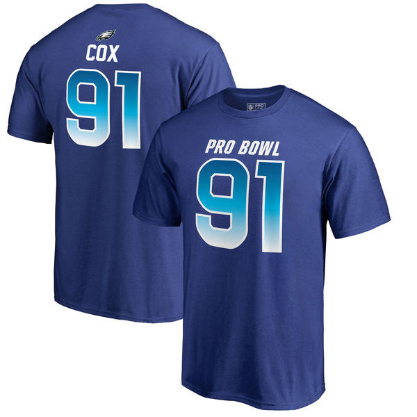 Eagles 91 Fletcher Cox NFC NFL Pro Line by Fanatics Branded 2018 Pro Bowl Stack Name & Number T Shirt Royal