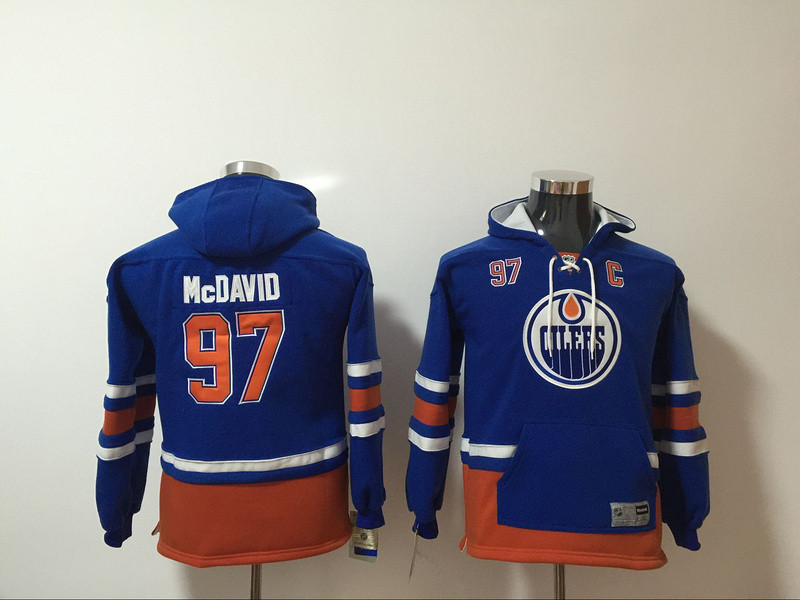 Edmonton Oilers 97 Connor McDavid Blue Youth All Stitched Hooded Sweatshirt