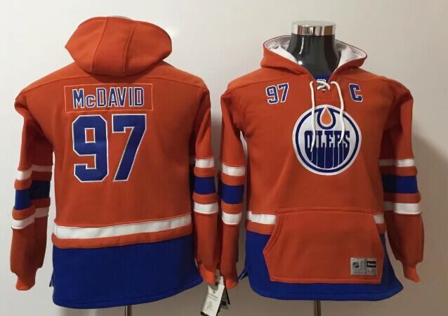 Edmonton Oilers 97 Connor Orange Youth All Stitched Hooded Sweatshirt