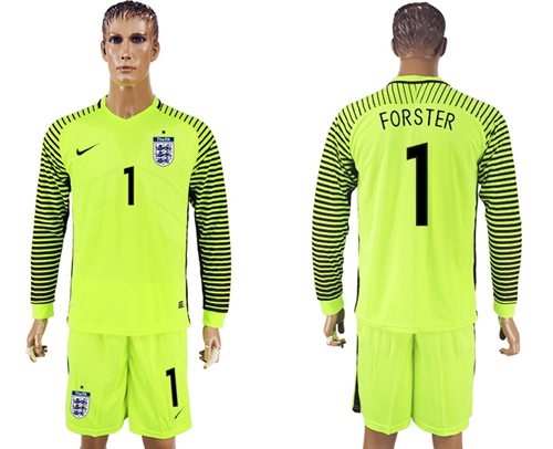 England 1 Forster Green Long Sleeves Goalkeeper Soccer Country Jersey