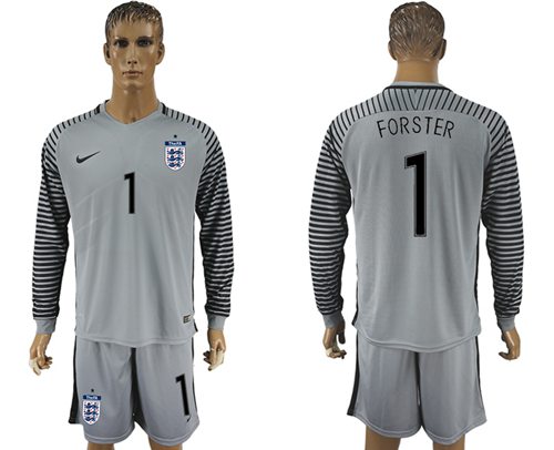 England 1 Forster Grey Goalkeeper Long Sleeves Soccer Country Jersey