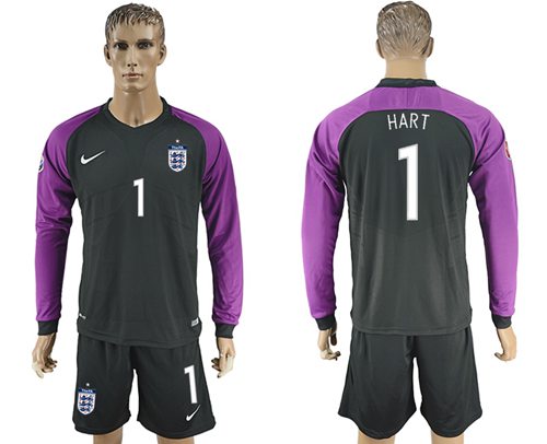 England 1 Hart Black Long Sleeves Goalkeeper Soccer Country Jersey