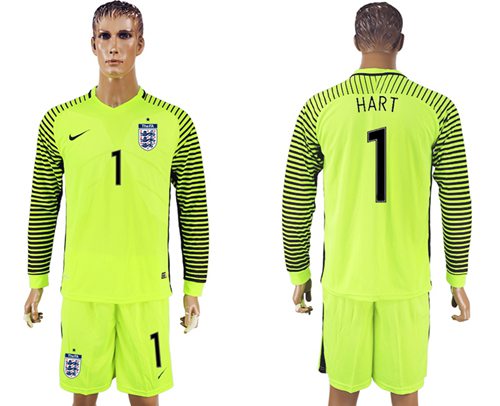 England 1 Hart Green Long Sleeves Goalkeeper Soccer Country Jersey