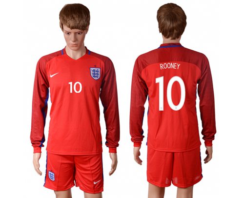 England 10 Rooney Away Long Sleeves Soccer Country Jersey