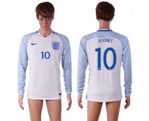 England 10 Rooney Home Long Sleeves Soccer Country Jersey