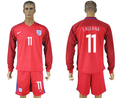England 11 Lallana Away Long Sleeves Soccer Country Jersey