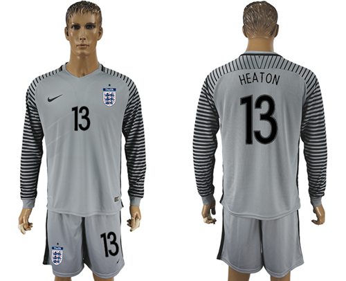England 13 Heaton Grey Goalkeeper Long Sleeves Soccer Country Jersey