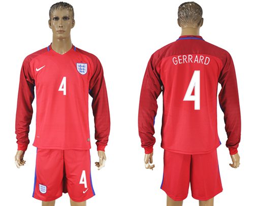 England 4 Gerrard Away Long Sleeves Soccer Country Jersey
