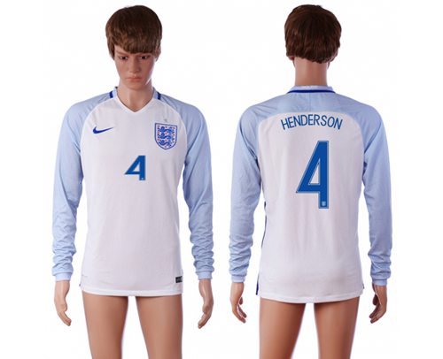 England 4 Henderson Home Long Sleeves Soccer Country Jersey