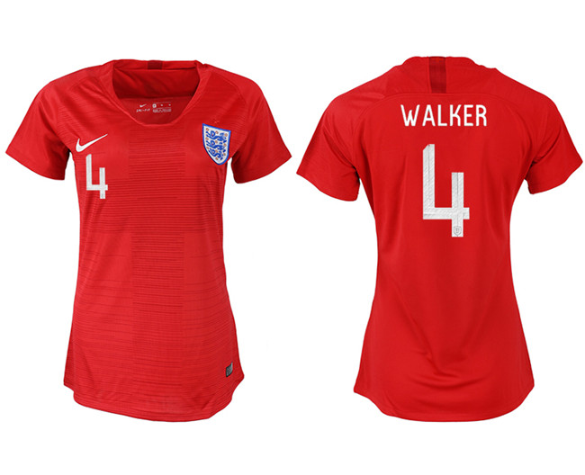 England 4 WALKER Away Women 2018 FIFA World Cup Soccer Jersey