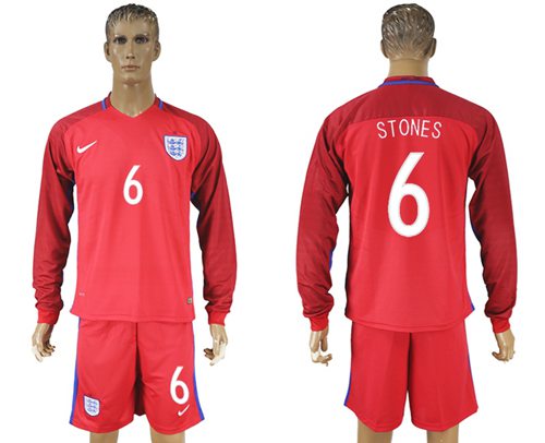 England 6 Stones Away Long Sleeves Soccer Country Jersey