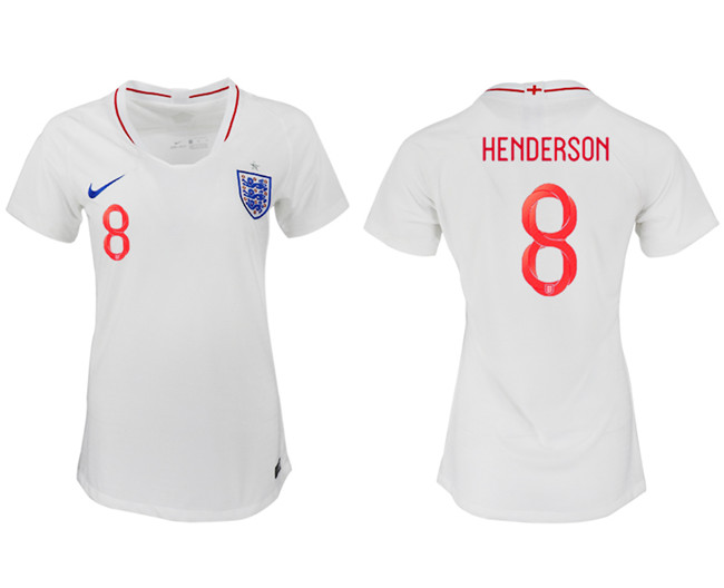 England 8 HENDERSON Home Women 2018 FIFA World Cup Soccer Jersey