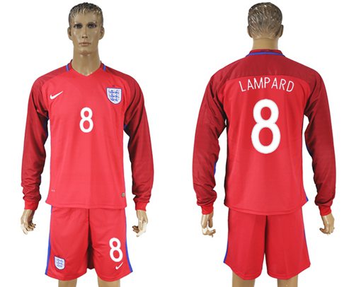 England 8 Lampard Away Long Sleeves Soccer Country Jersey
