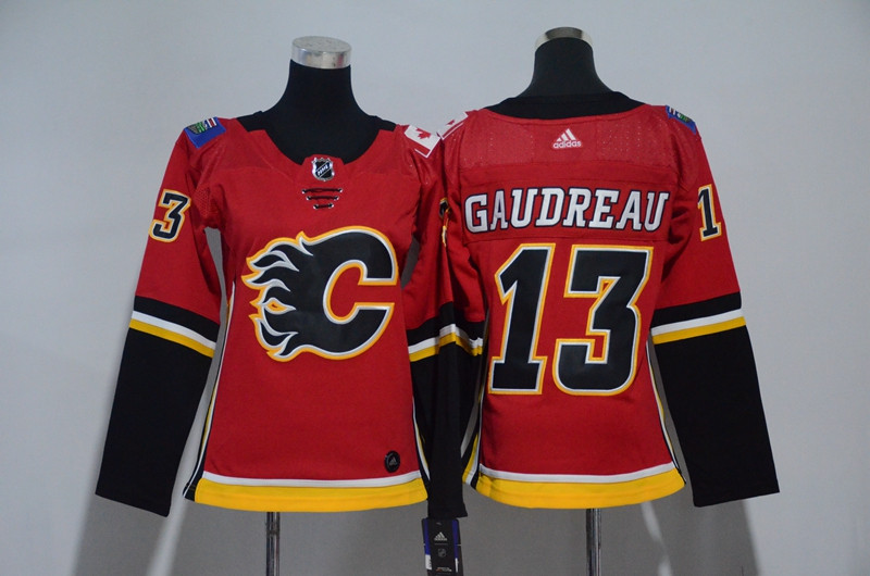 Flames 13 Johnny Gaudreau Red Women  Jersey