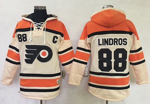 Flyers 88 Eric Lindros Cream Sawyer Hooded Sweatshirt Stitched NHL Jersey