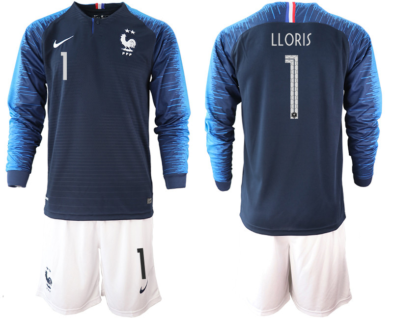 France 1 LLORIS 2 Star Home Long Sleeve 2018 FIFA World Cup Soccer Jersey