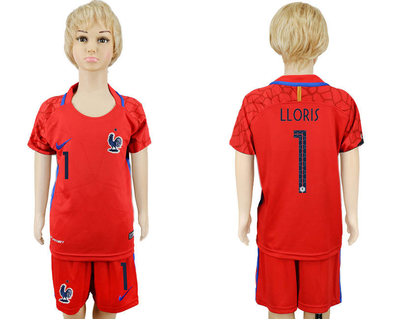 France 1 LLORIS Goalkeeper Red Youth 2018 FIFA World Cup Soccer Jersey
