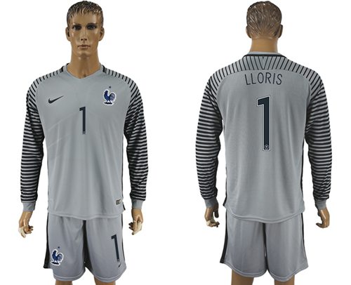 France 1 LLORIS Grey Goalkeeper Long Sleeves Soccer Country Jersey