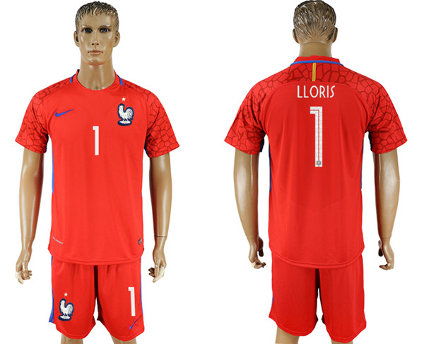 France 1 LLORIS Red Goalkeeper 2018 FIFA World Cup Soccer Jersey