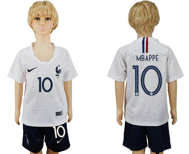 France 10 MBAPPE Away Youth 2018 FIFA World Cup Soccer Jersey