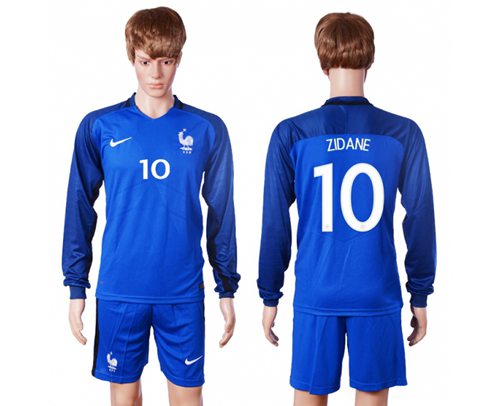 France 10 Zidane Home Long Sleeves Soccer Country Jersey