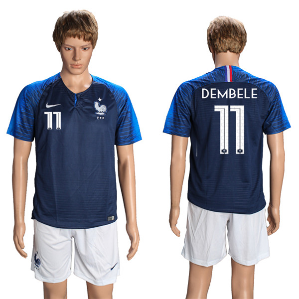 France 11 DEMBELE Home 2018 FIFA World Cup Soccer Jersey