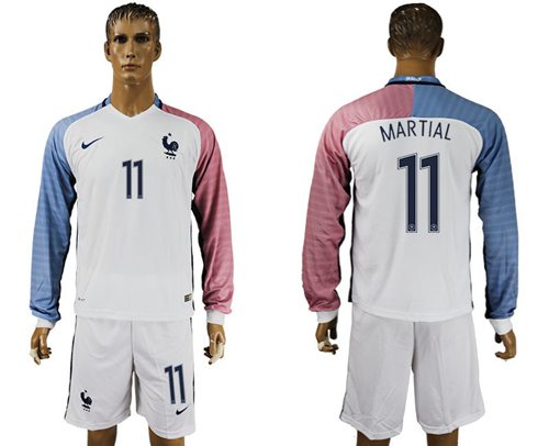France 11 Martial Away Long Sleeves Soccer Country Jersey