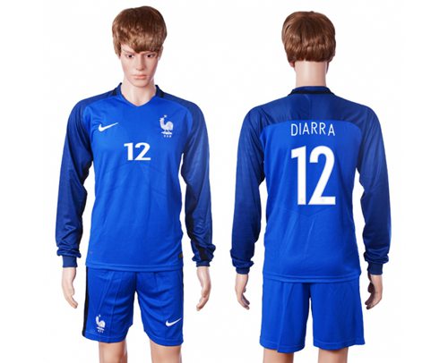 France 12 Diarra Home Long Sleeves Soccer Country Jersey