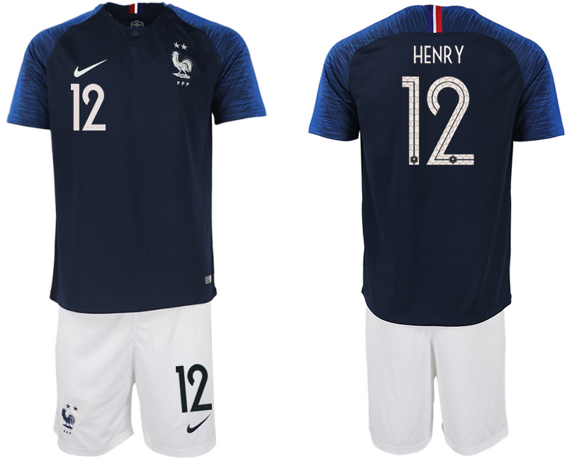 France 12 HENRY Home 2018 FIFA World Cup Soccer Jersey