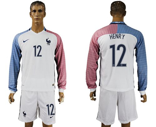 France 12 Henry Away Long Sleeves Soccer Country Jersey