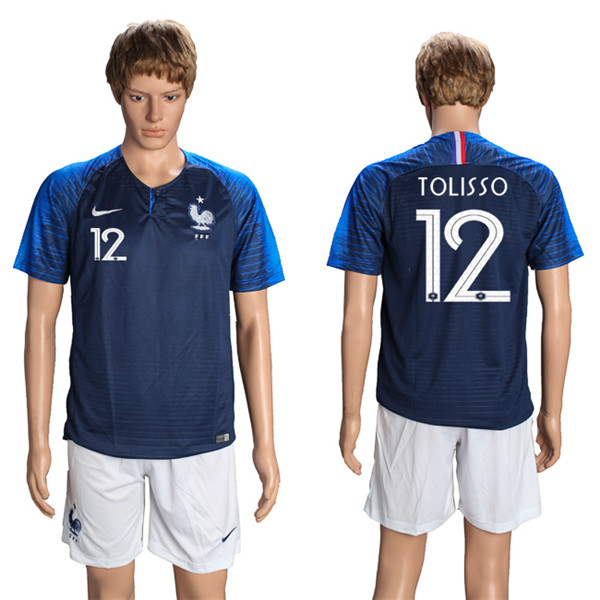 France 12 TOLISSO Home 2018 FIFA World Cup Soccer Jersey
