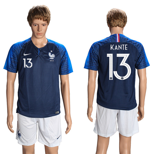 France 13 KANTE Home 2018 FIFA World Cup Soccer Jersey