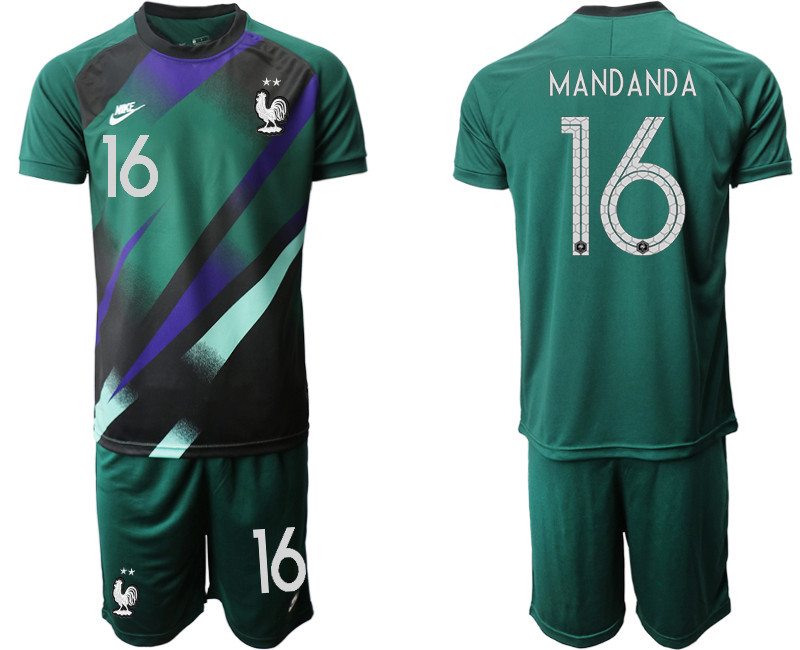 France 16 MANDANDA Green Goalkeeper UEFA Euro 2020 Soccer Jersey