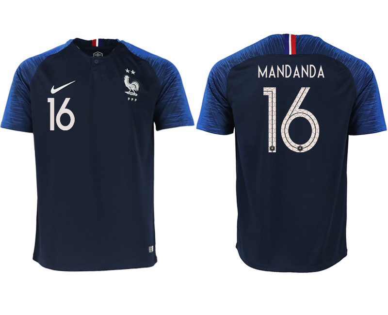 France 16 MANDANDA Home 2018 FIFA World Cup Thailand Soccer Jersey