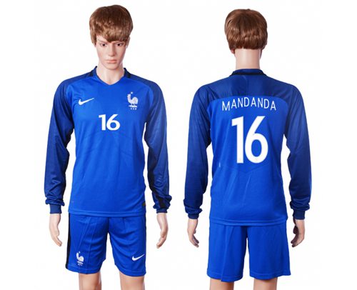 France 16 Mandanda Home Long Sleeves Soccer Country Jersey