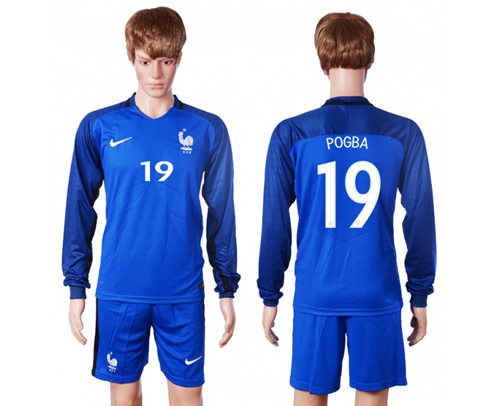 France 19 Pogba Home Long Sleeves Soccer Country Jersey