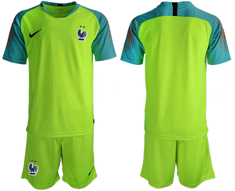 France 2 Star Fluorescent Green 2018 FIFA World Cup Goalkeeper Soccer Jersey