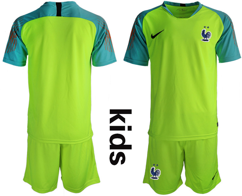 France 2 Star Fluorescent Green Youth 2018 FIFA World Cup Goalkeeper Soccer Jersey