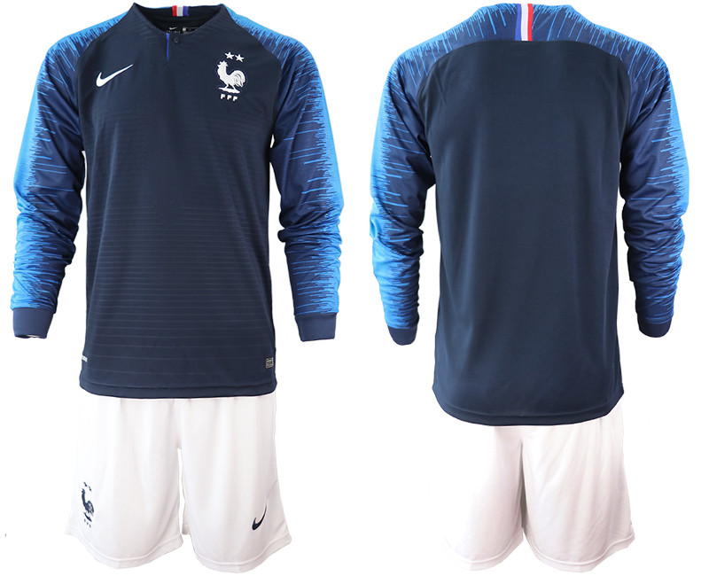 France 2 Star Home Long Sleeve 2018 FIFA World Cup Soccer Jersey