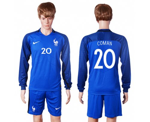 France 20 Coman Home Long Sleeves Soccer Country Jersey