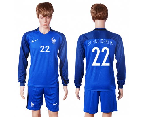 France 22 Schneiderlin Home Long Sleeves Soccer Country Jersey