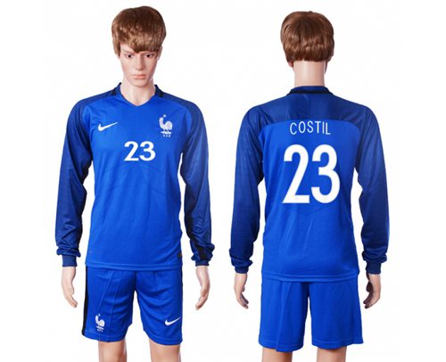 France 23 Costil Home Long Sleeves Soccer Country Jersey