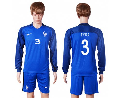 France 3 Evra Home Long Sleeves Soccer Country Jersey