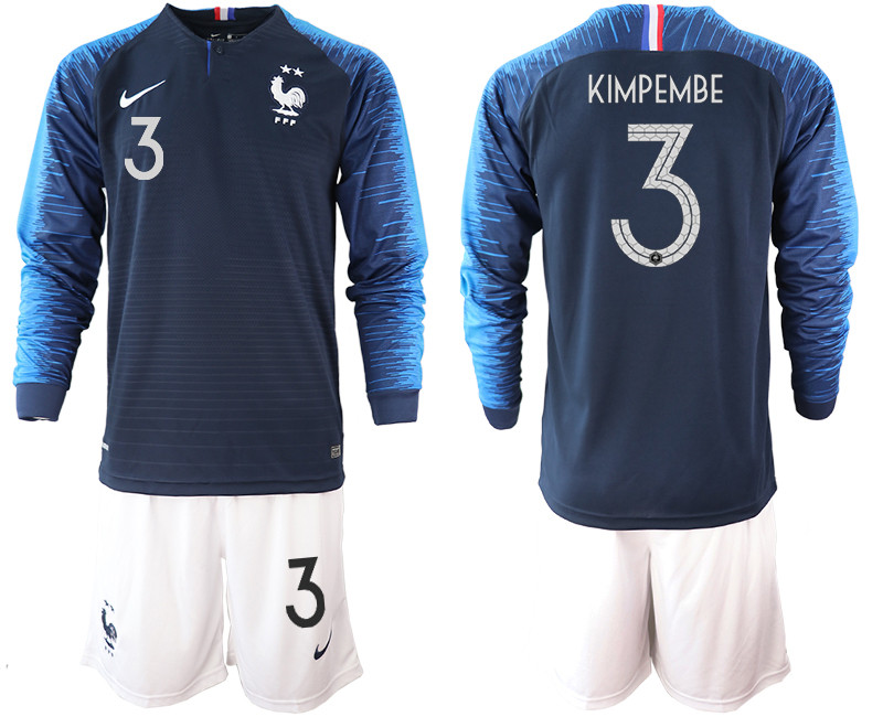 France 3 KIMPEMBE 2 Star Home Long Sleeve 2018 FIFA World Cup Soccer Jersey