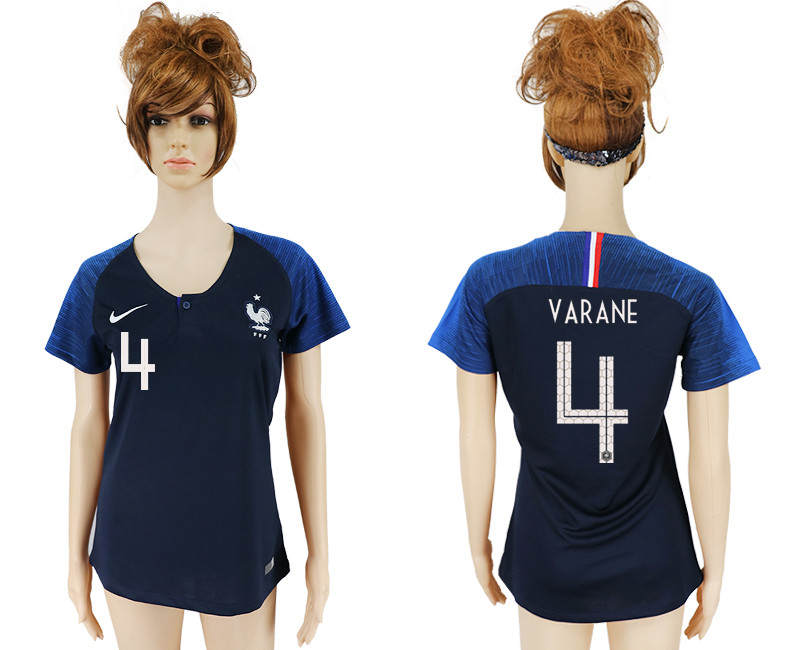 France 4 VARANE Home Women 2018 FIFA World Cup Soccer Jersey