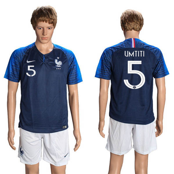 France 5 UMTITI Home 2018 FIFA World Cup Soccer Jersey
