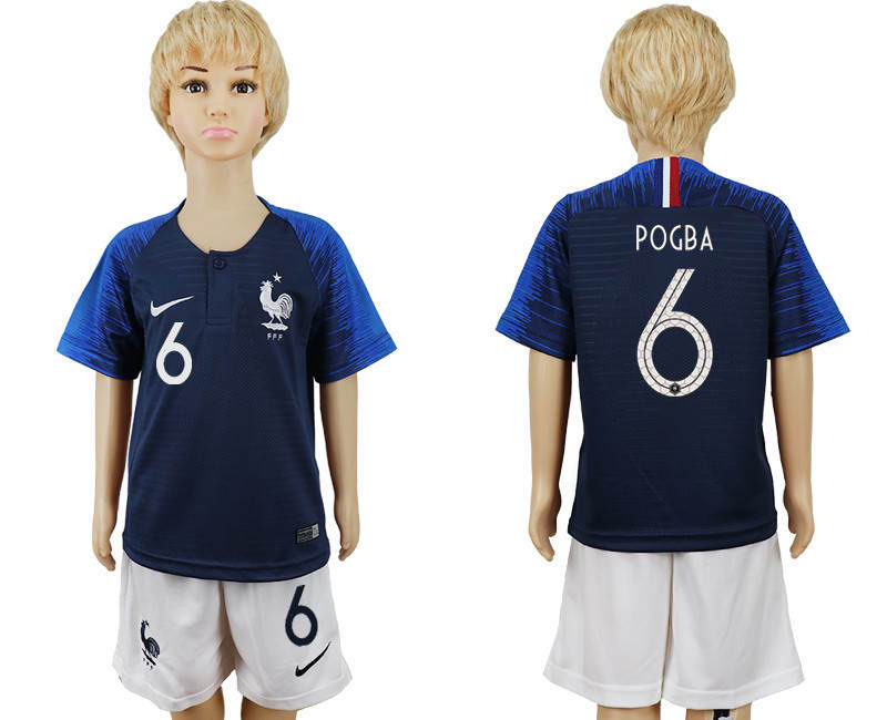 France 6 POGBA Home Youth 2018 FIFA World Cup Soccer Jersey