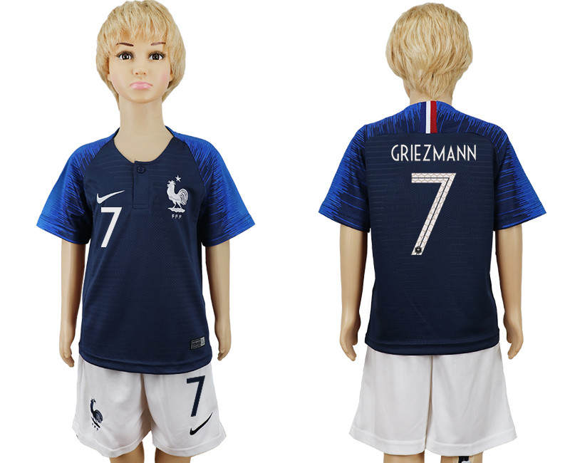 France 7 GRIEZMANN Home Youth 2018 FIFA World Cup Soccer Jersey